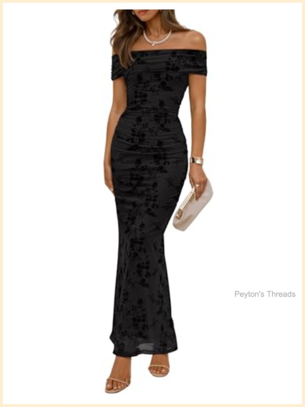Floral Off Shoulder Bodycon Maxi Dress Ruched Formal Cocktail